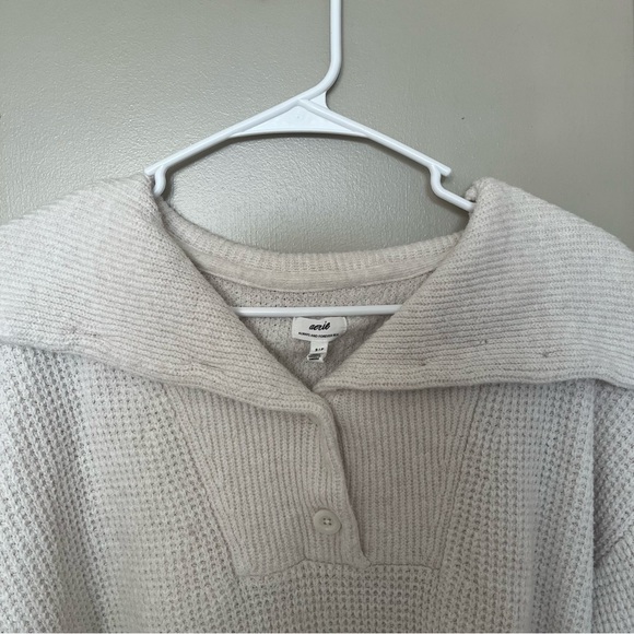 Aerie CozyUp Waffle Button Cream Sweater Women’s Small - Picture 3 of 5